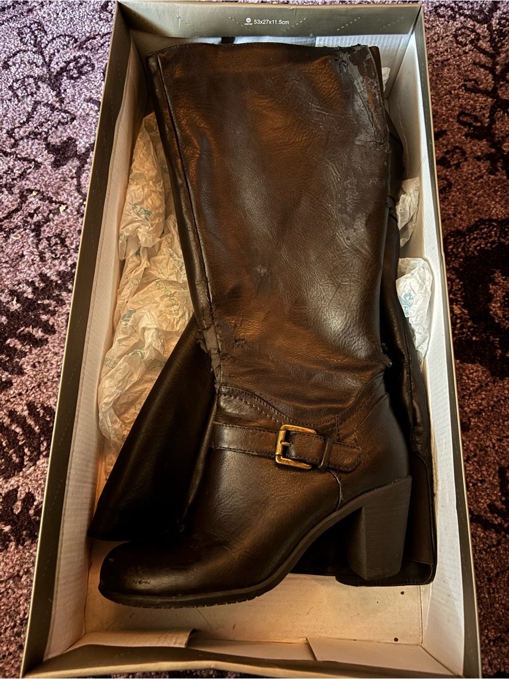 levity Brown Leather Mid-Calf Heeled Boots with Buckle